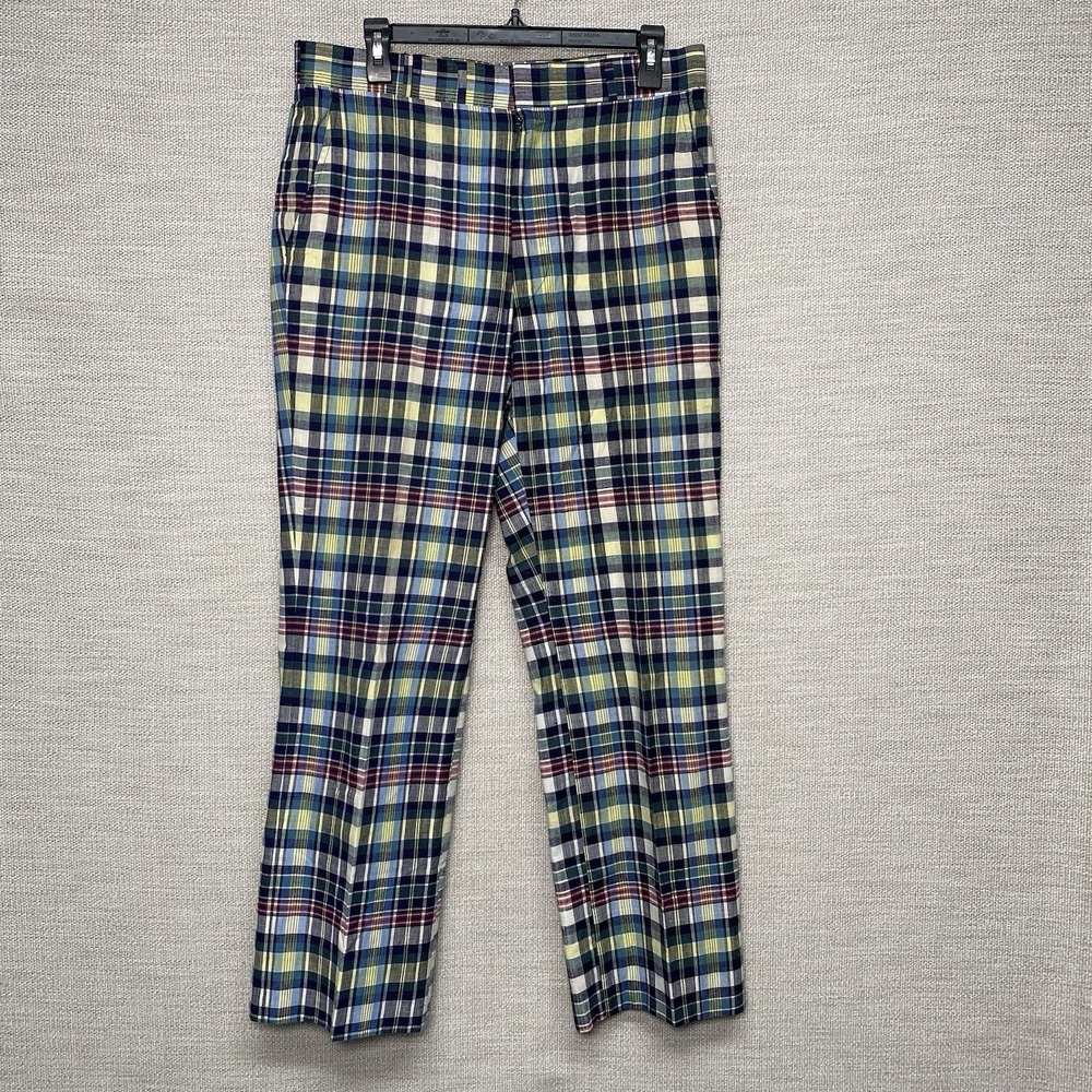 70s 80s Roots Madras Plaid Pants (34x30) High Waist Flat Front Talon
